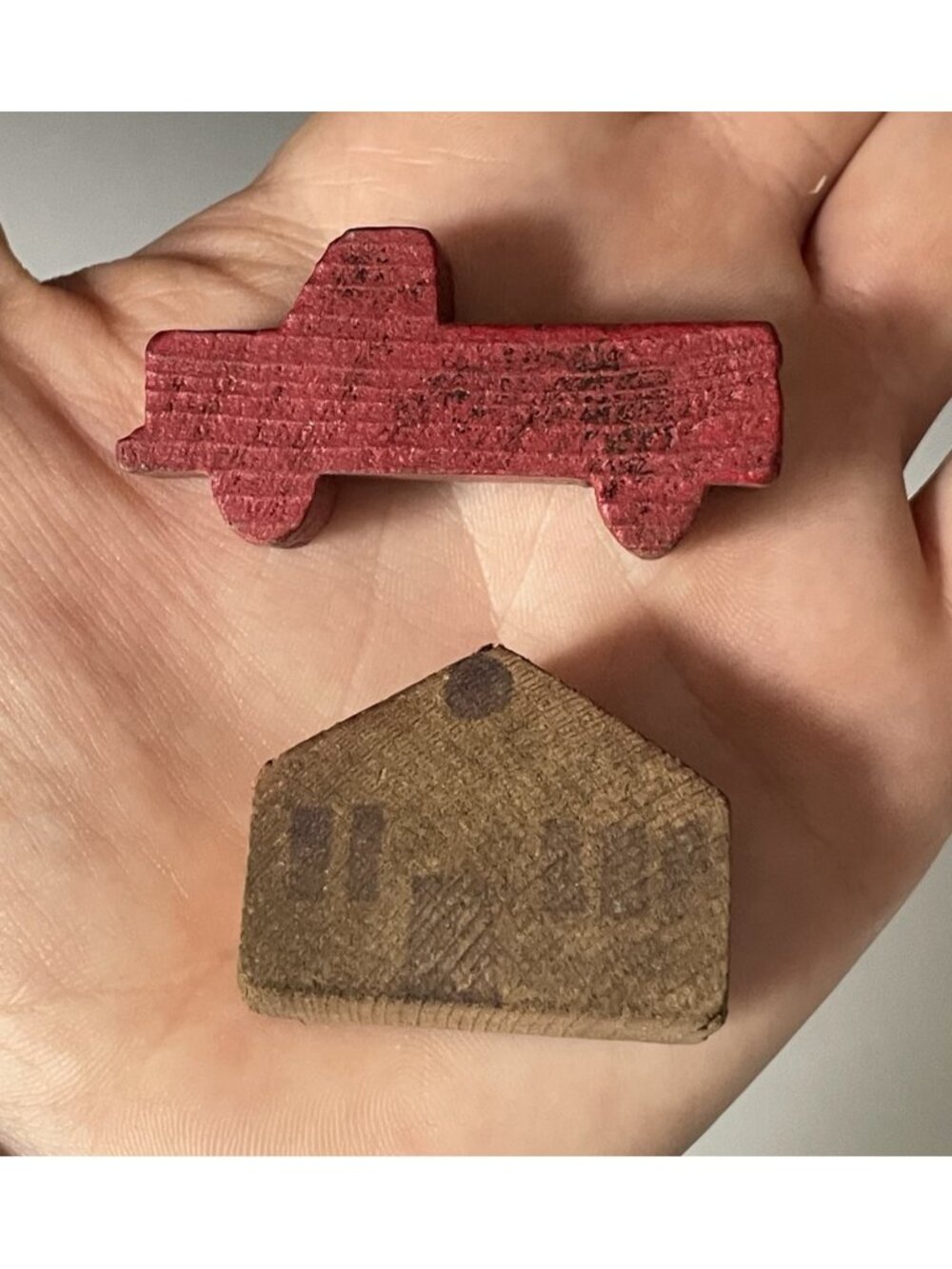 Pair of Antique Vintage Putz Erzgebirge Wood German Folk Art Carve House & Truck